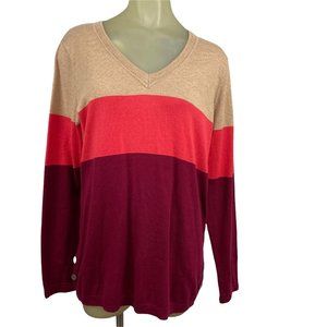 Talbots Womens Size Large  Sweater V-Neck Long Sleeve Pullover Cotton Blend